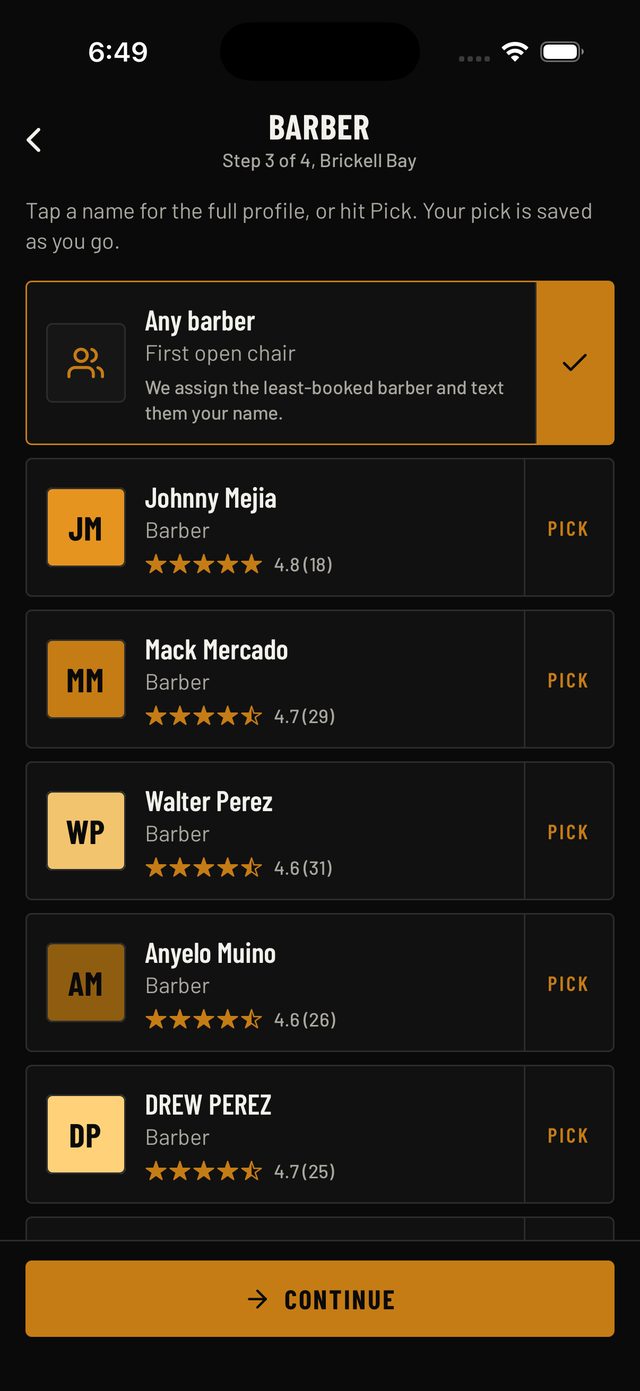 Pick your barber in The Spot app